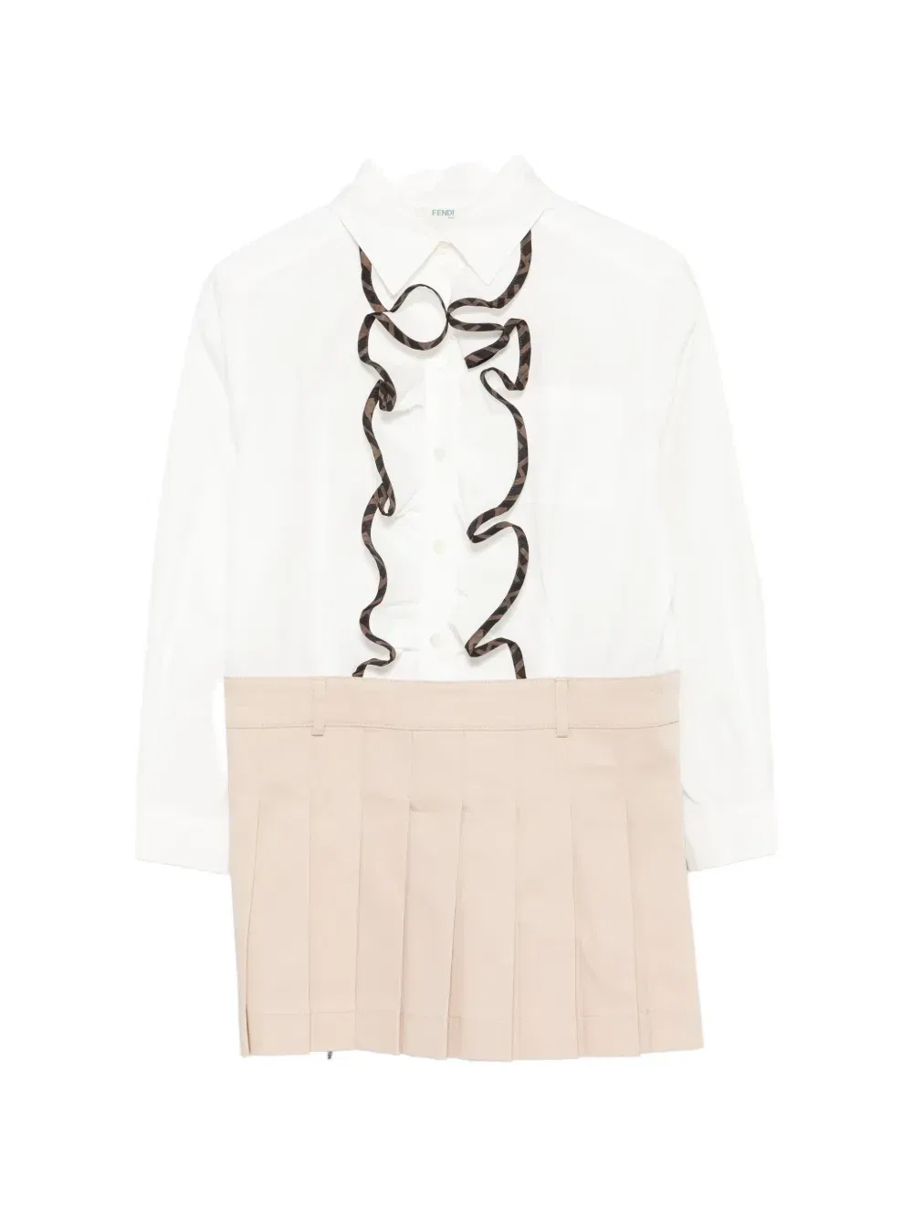 Платье со складчатой юбкой и оборками Fendi Kids, белый