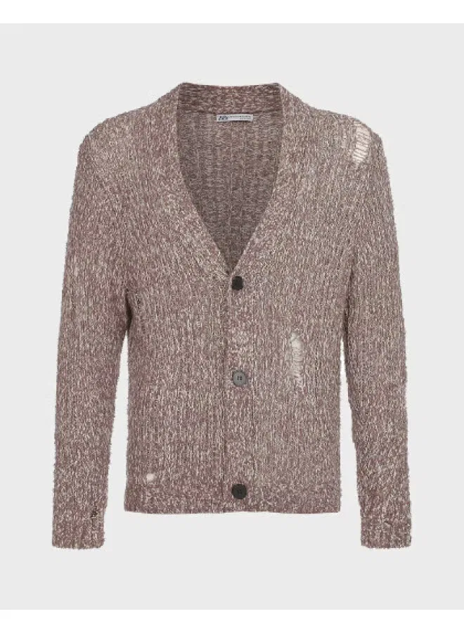 Кардиган вязаный с длинным рукавом и контрастными панелями Zara, коричневый