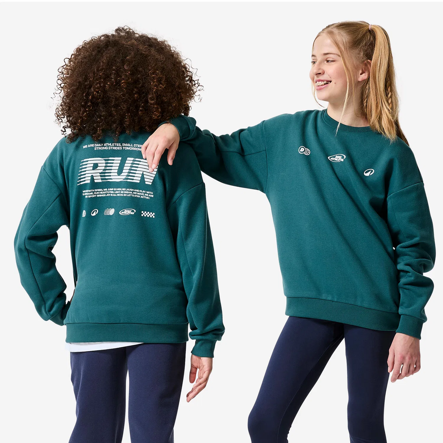 Детский свитшот из футера с принтом Sweatshirt Kinder Rundhals Molton warm Decathlon, Бlaugrun