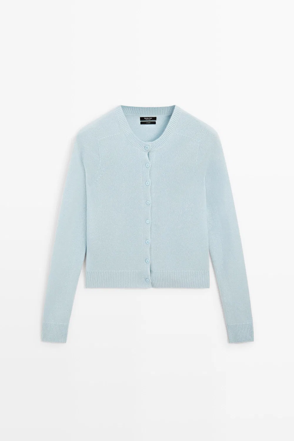 Укороченный вязаный кардиган Massimo Dutti, 100% кашемир, небесно-голубой — фото 2