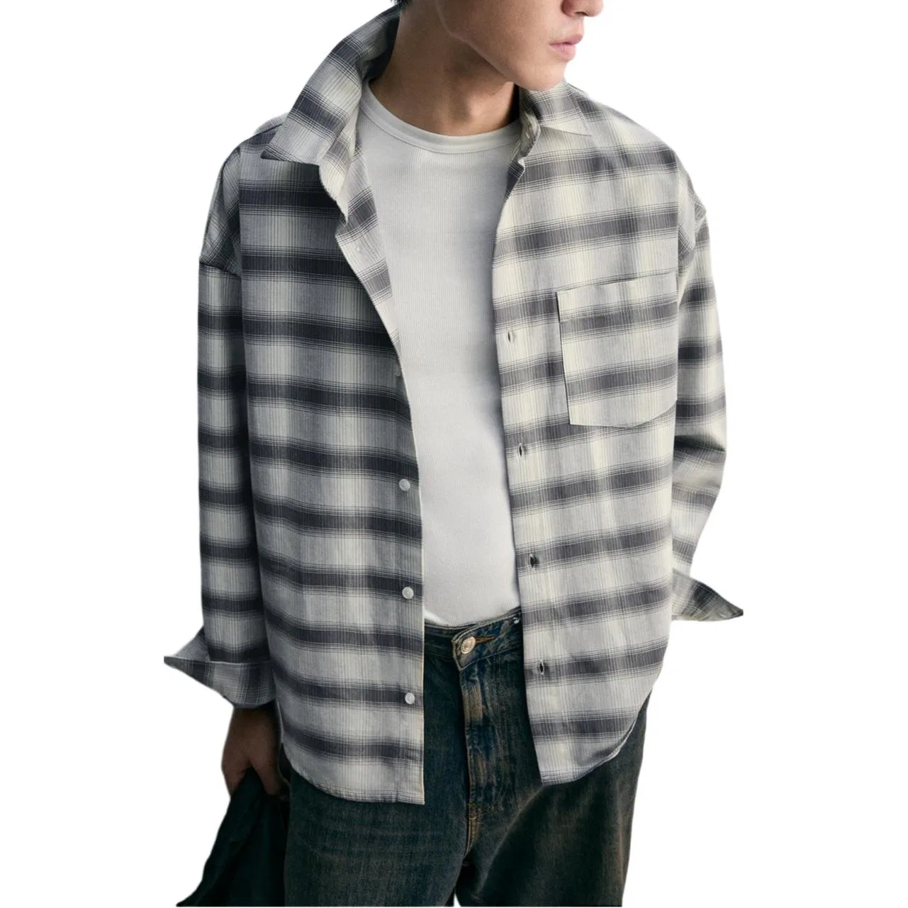 Мужская рубашка с воротником White/Gray ZARA, Белый/Серый — фото 4