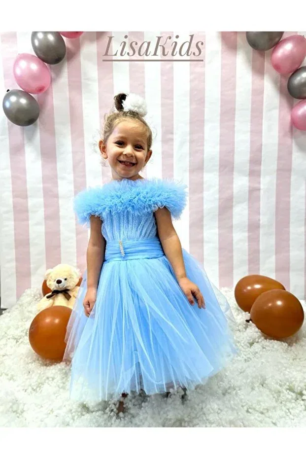 Детское платье для девочек с принтом Lisakids, Babe Blue