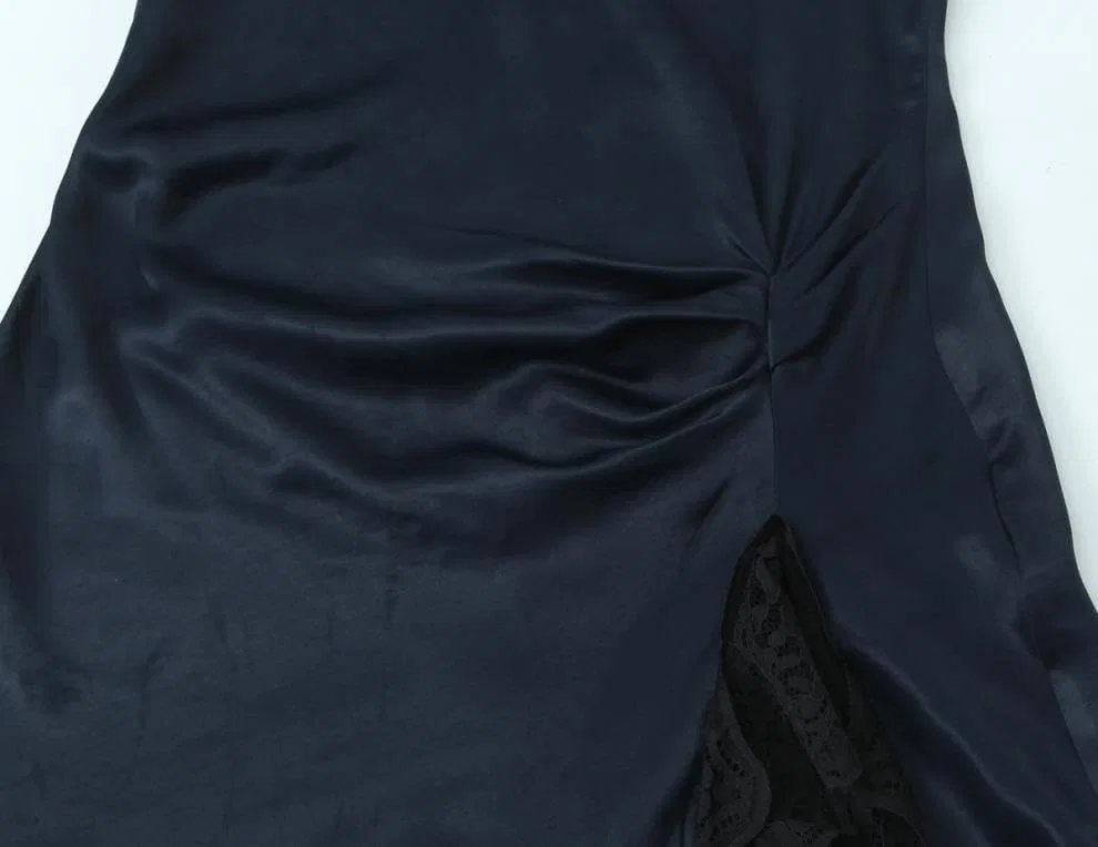 Женское мини-платье с запахом из сатина, Dark Blue — фото 2