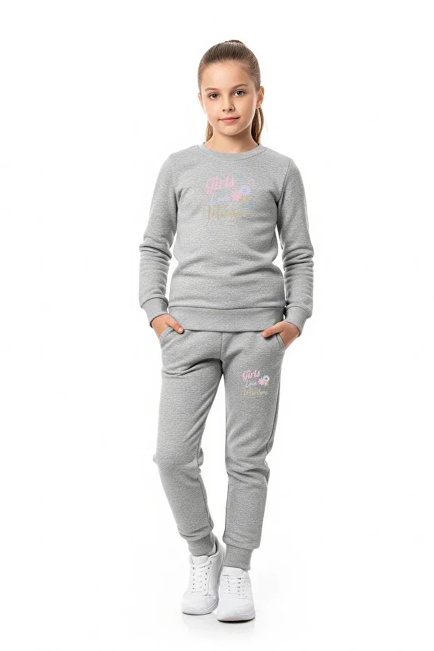 Детский спортивный комплект для девочек с принтом Love Panios Kids, Gray