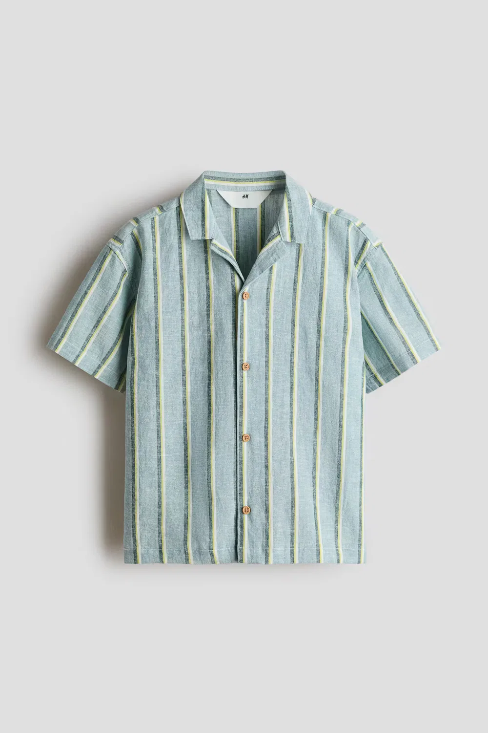 Рубашка с коротким рукавом из смеси льна H&M, Matttürkis/Grün Gestreift