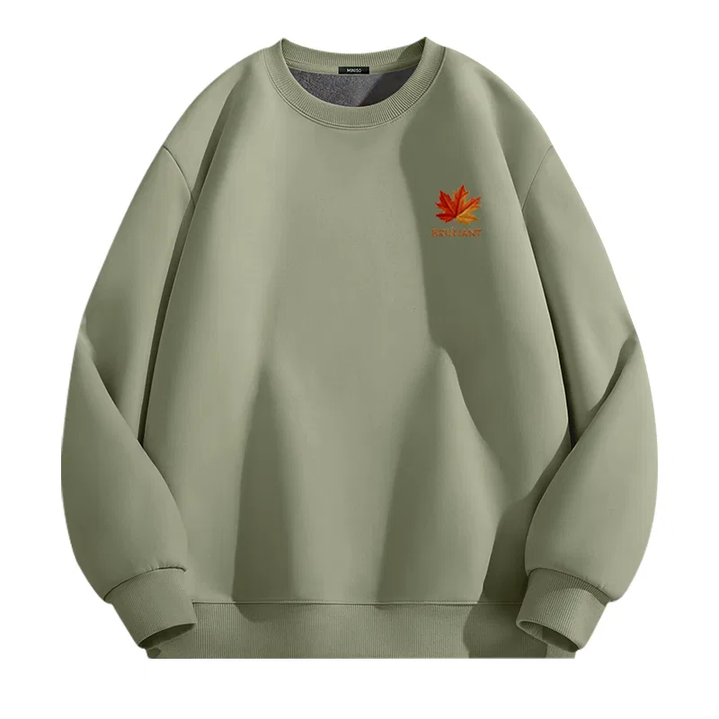 Детский свитшот с начесом Fall Winter Fleece-Lined Gray Pea Green Ma Gradient Maple Leaf Chest Logo MINISO, Gray Pea Green