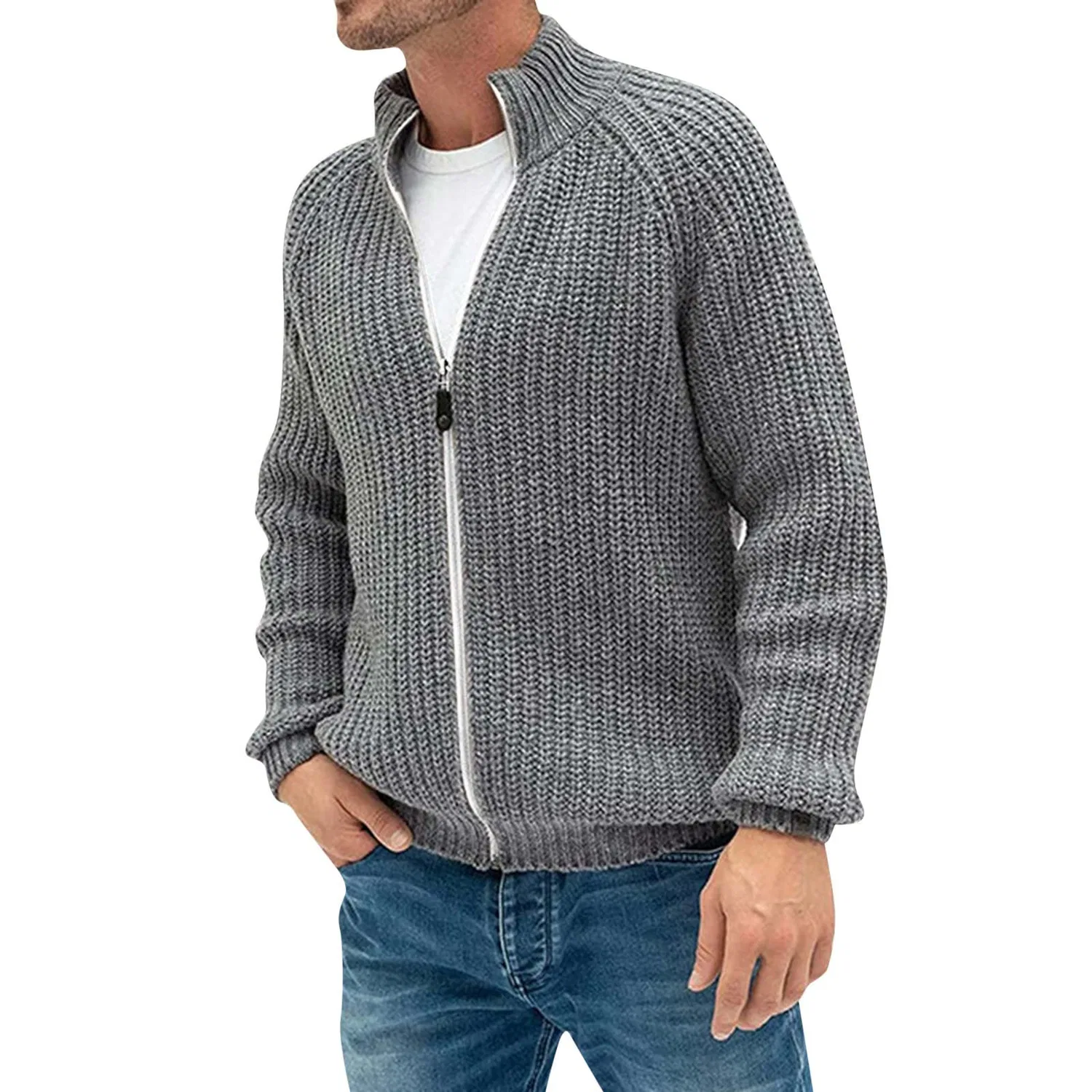Мужской вязаный кардиган с длинным рукавом, Grey