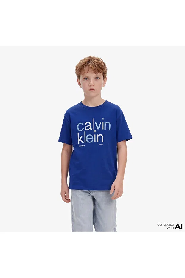 Детская футболка для девочек с принтом Color Logo Graphic Calvin Klein, Blue