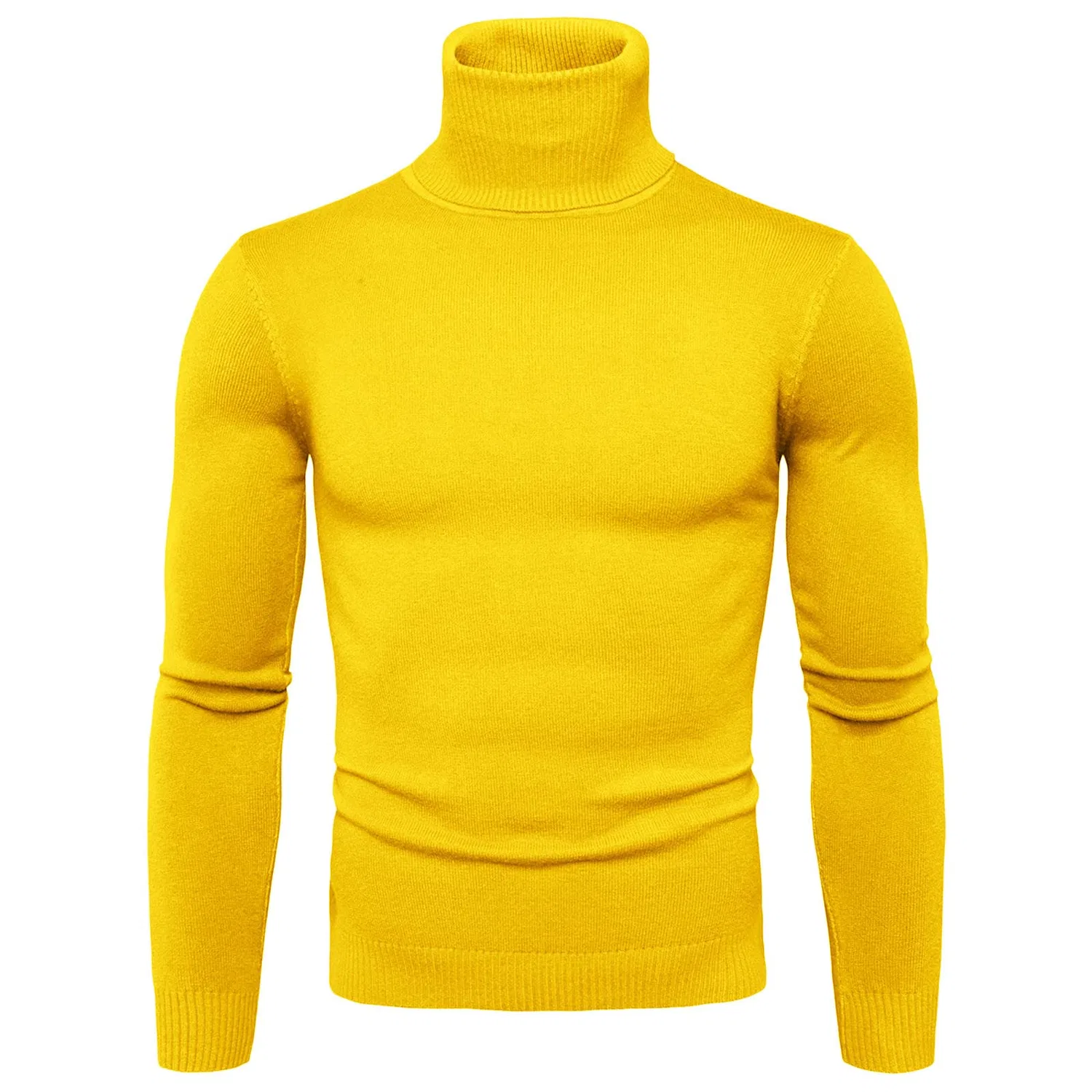 Мужской свитер с высоким воротом из хлопка, однотонный, с длинным рукавом, Yellow