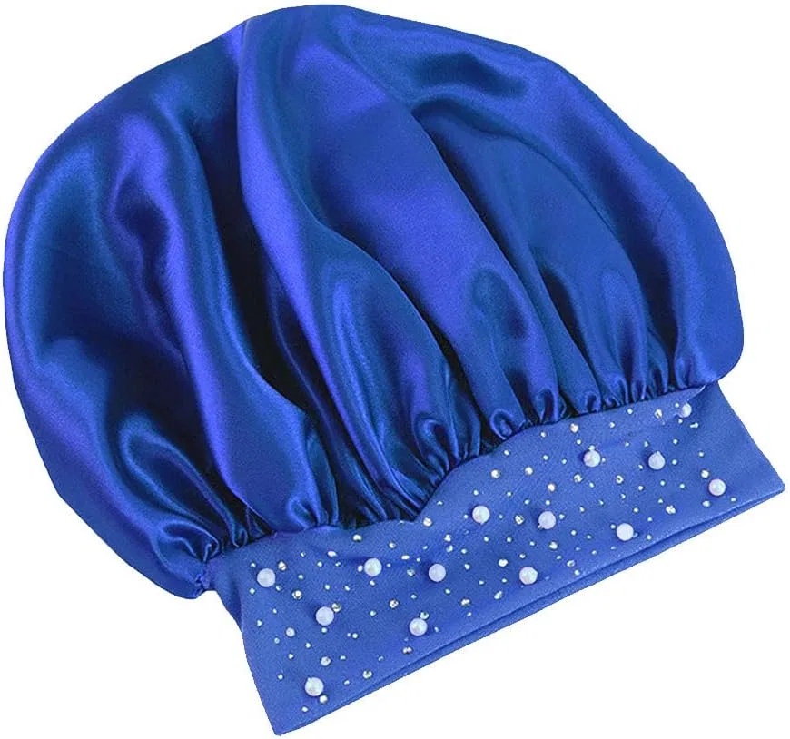 Шапочка для душа Sparkly Pearl Rhinestone Satin Bonnet, YeeMan, Royal — фото 2