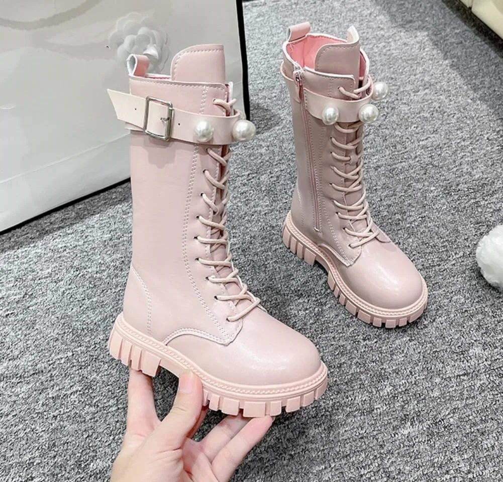 Детские ботинки для девочек на шнуровке с боковой молнией Lglmqxtm, Pink — фото 4
