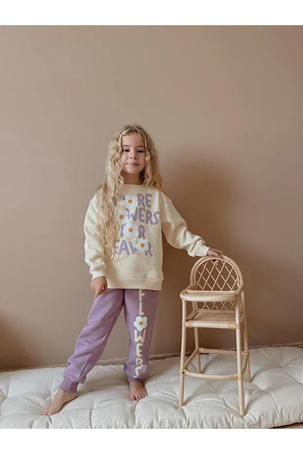 Детский спортивный костюм для девочек хлопковый Milays Life Home Collection, Lila Flowers