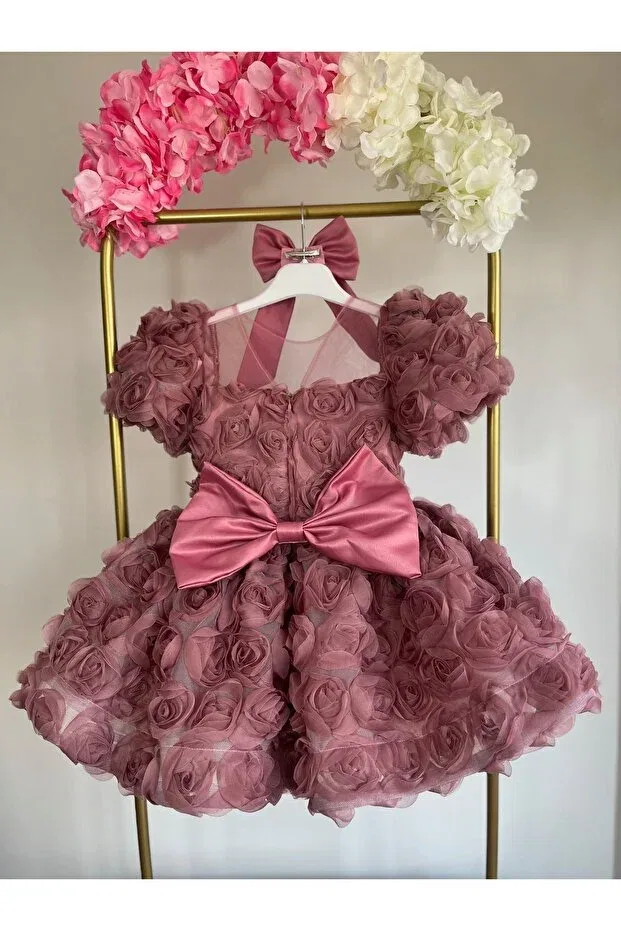 Детское платье для девочек с коротким рукавом Uraztasarım, Rose Dried, Damson — фото 2