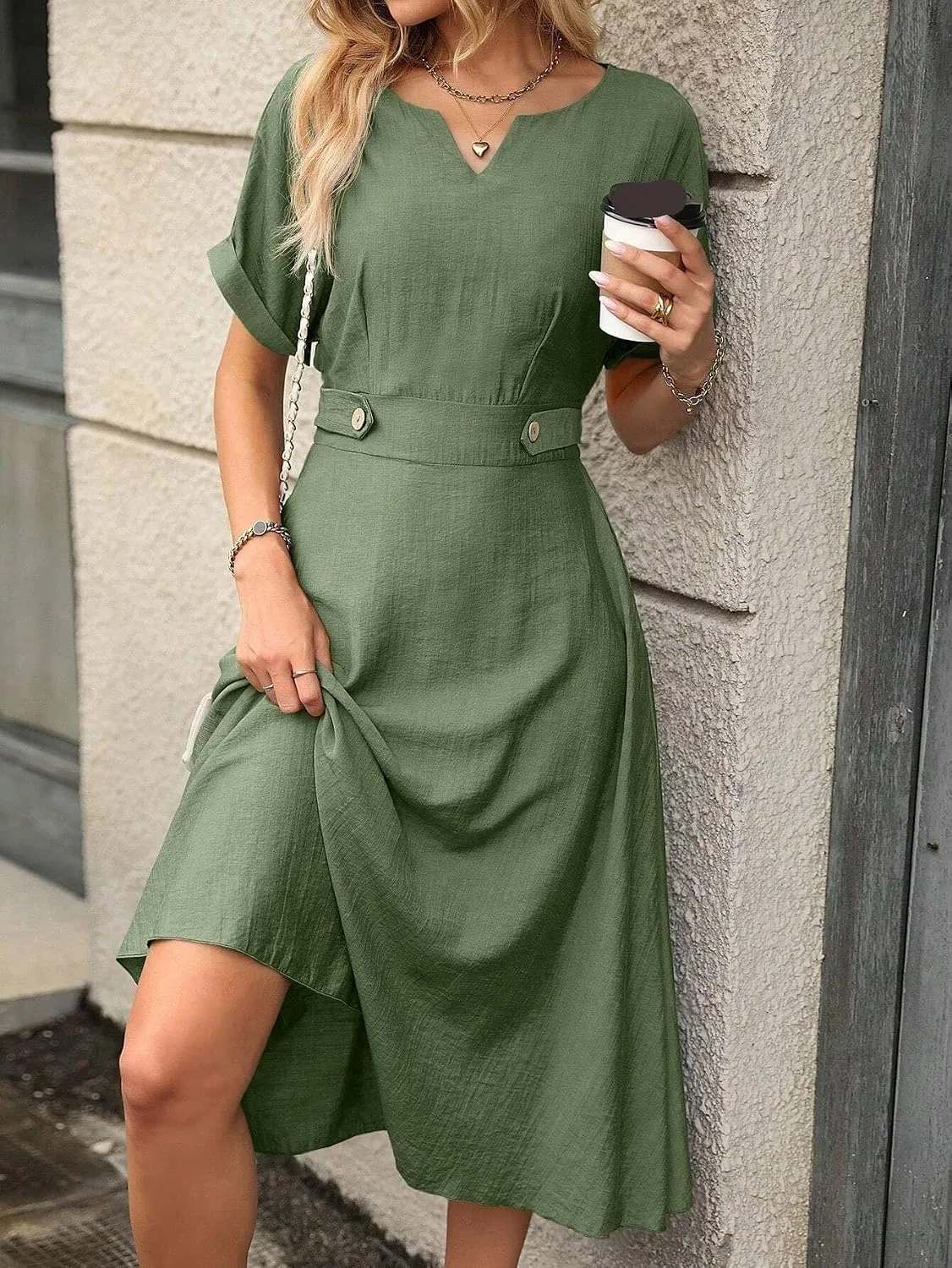 Женское платье макси A-силуэта с вырезом, Army Green — фото 3