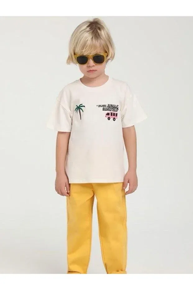 Детская футболка для мальчиков хлопковая с принтом Zekids, Ecru — фото 4