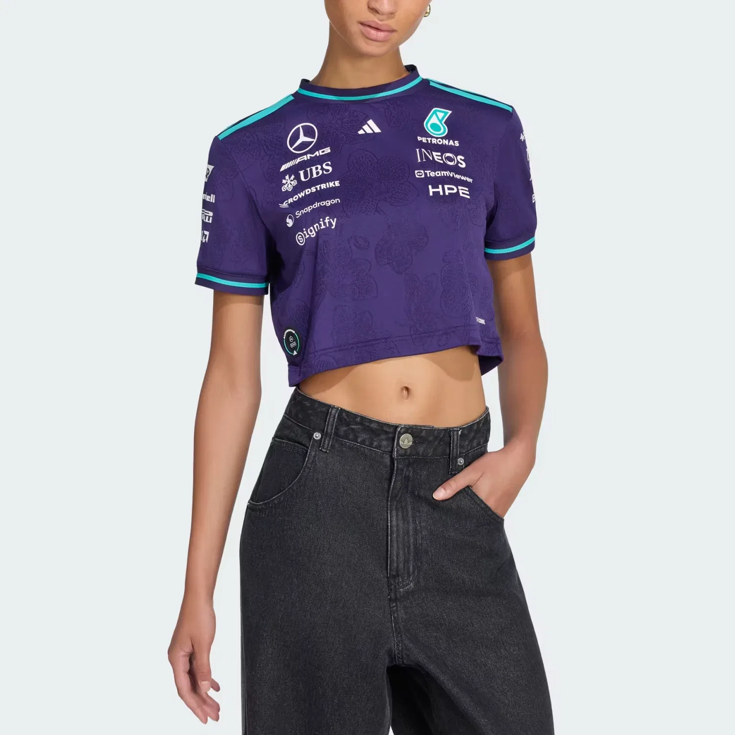 Женская футболка с принтом Mercedes AMG Adidas, Dark Purple — фото 3