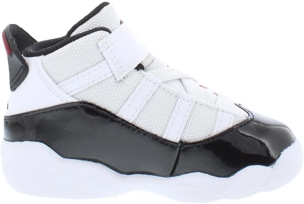 Детские кроссовки для мальчиков с кожаным верхом Jordan 6 Rings Nike, White/Varsity Red/Black — фото 4