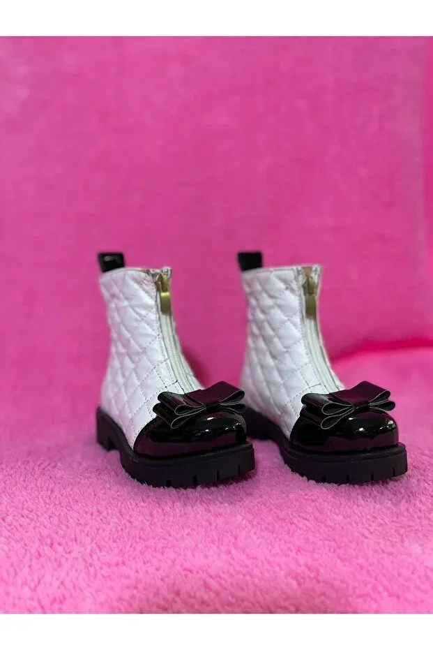 Детские ботинки для девочек с принтом Bootie Eybabykids, White Black — фото 2