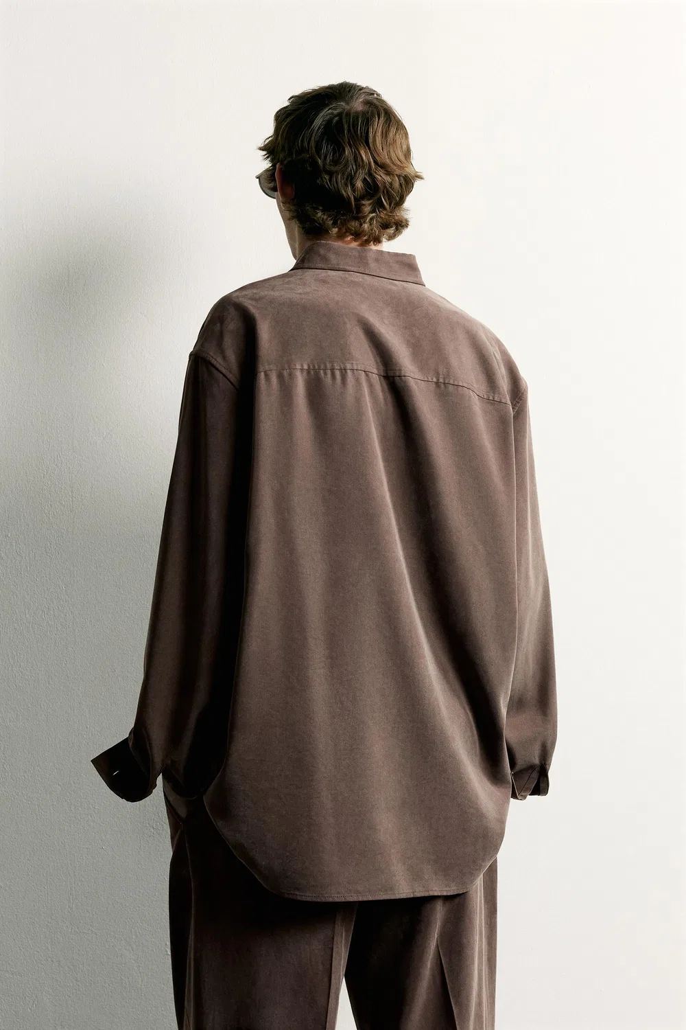 Свободная рубашка с перекрестным кроем ZARA, Dark brown — фото 3