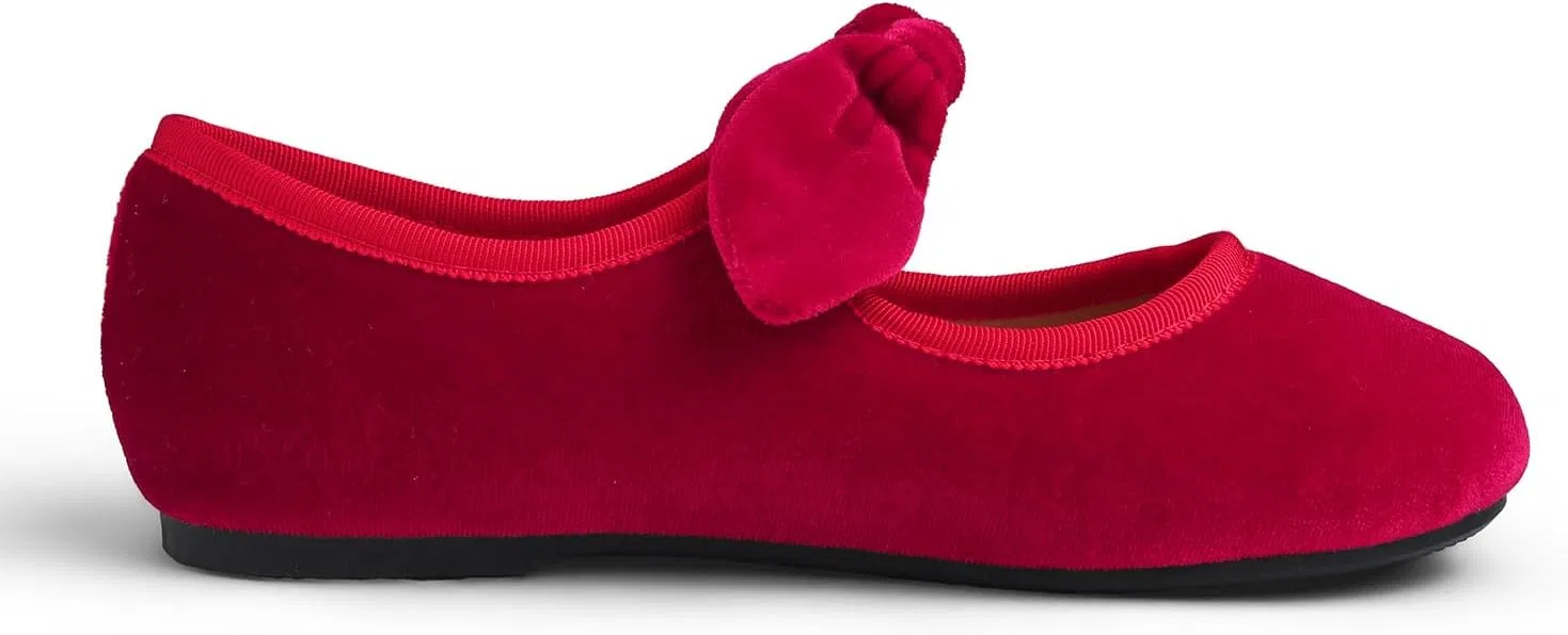 Детские туфли для девочек с пряжкой FEVERSOLE, Velvet Bow Elastic Maryjane Red — фото 3