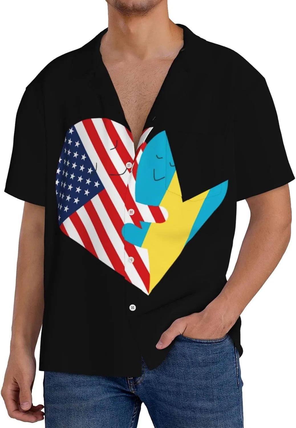 Мужская повседневная рубашка с коротким рукавом Cuba collar, Black