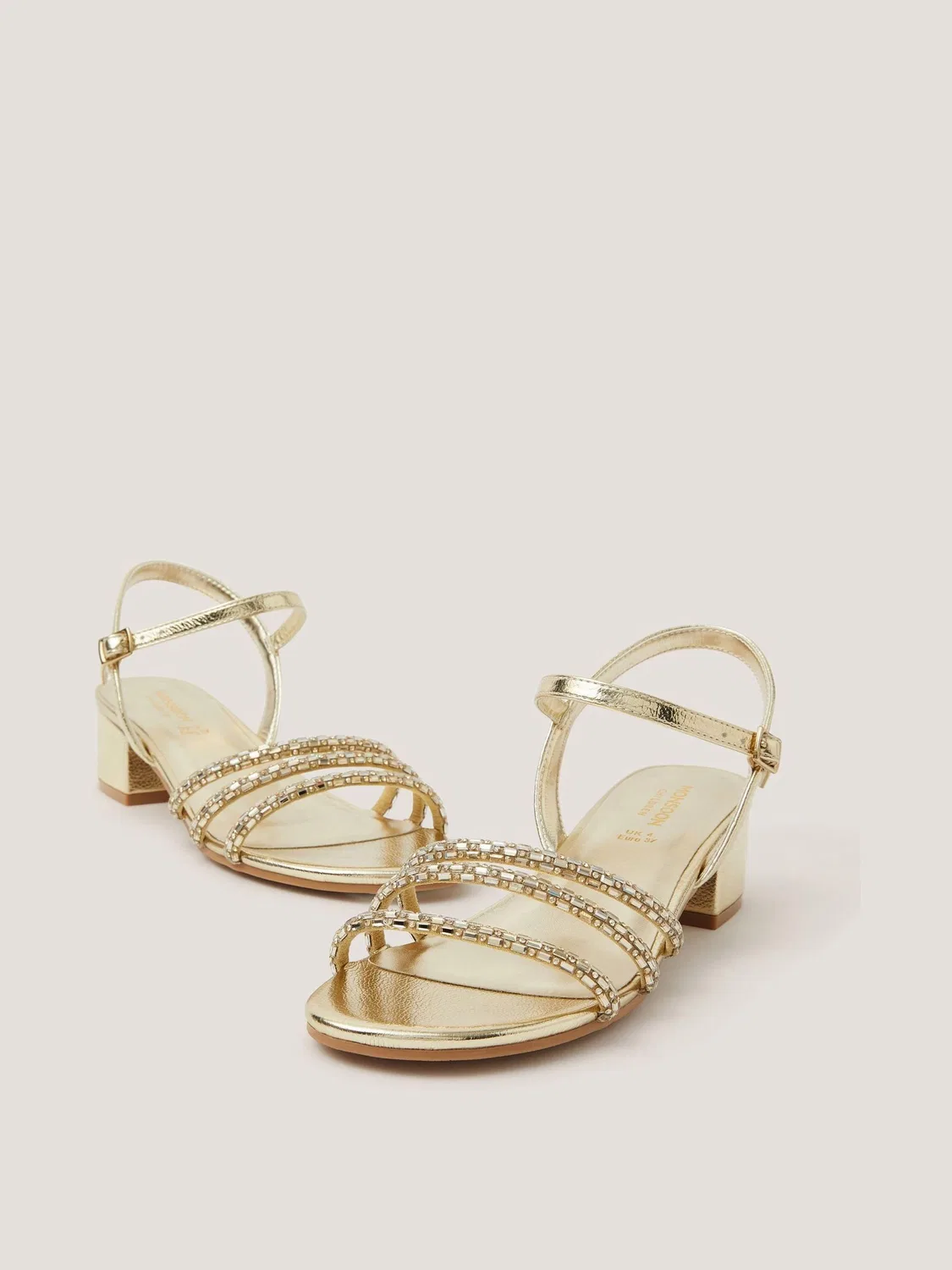 Босоножки на низком каблуке Monsoon Gold с украшениями, золотистые — фото 3