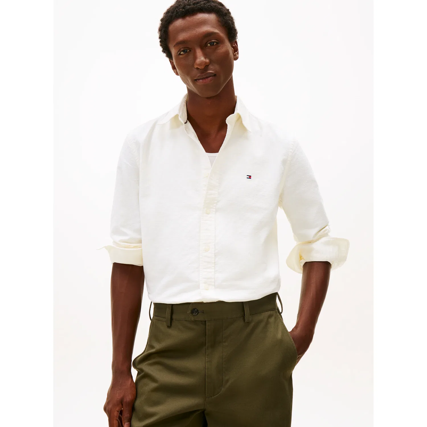 Мужская рубашка с длинным рукавом Oxford Dobby Tommy Hilfiger, White