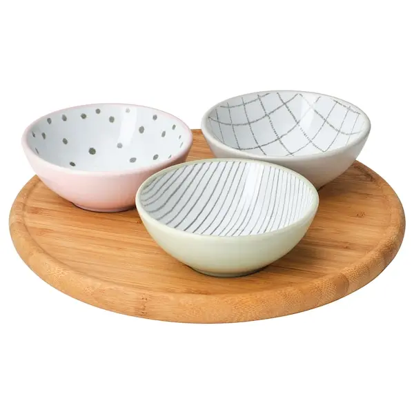 

Набор для сервировки Ikea Tradticka Tray With 3 Bowls, 4 предмета, мультиколор/бамбук