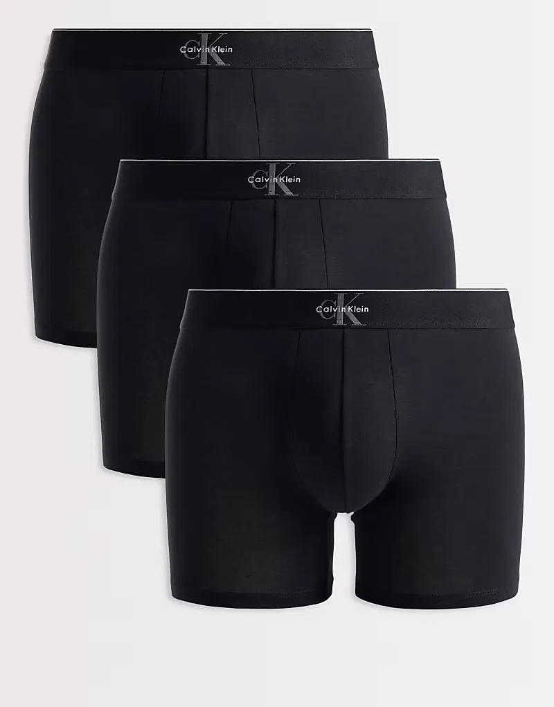 Боксеры-брифы хлопковые с монограммой 3 шт Calvin Klein, черный