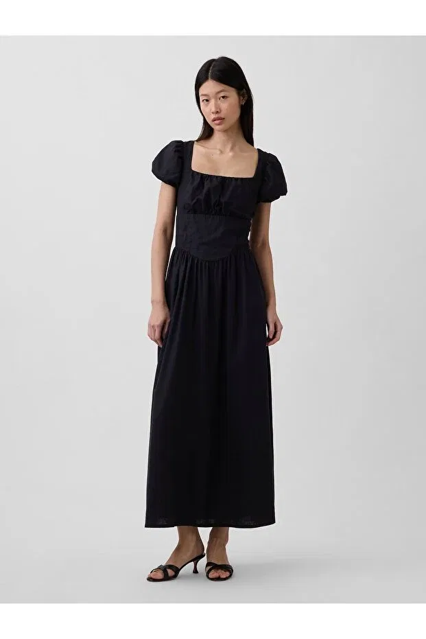 Женское платье-макси из льняной смеси Gap, Black-003