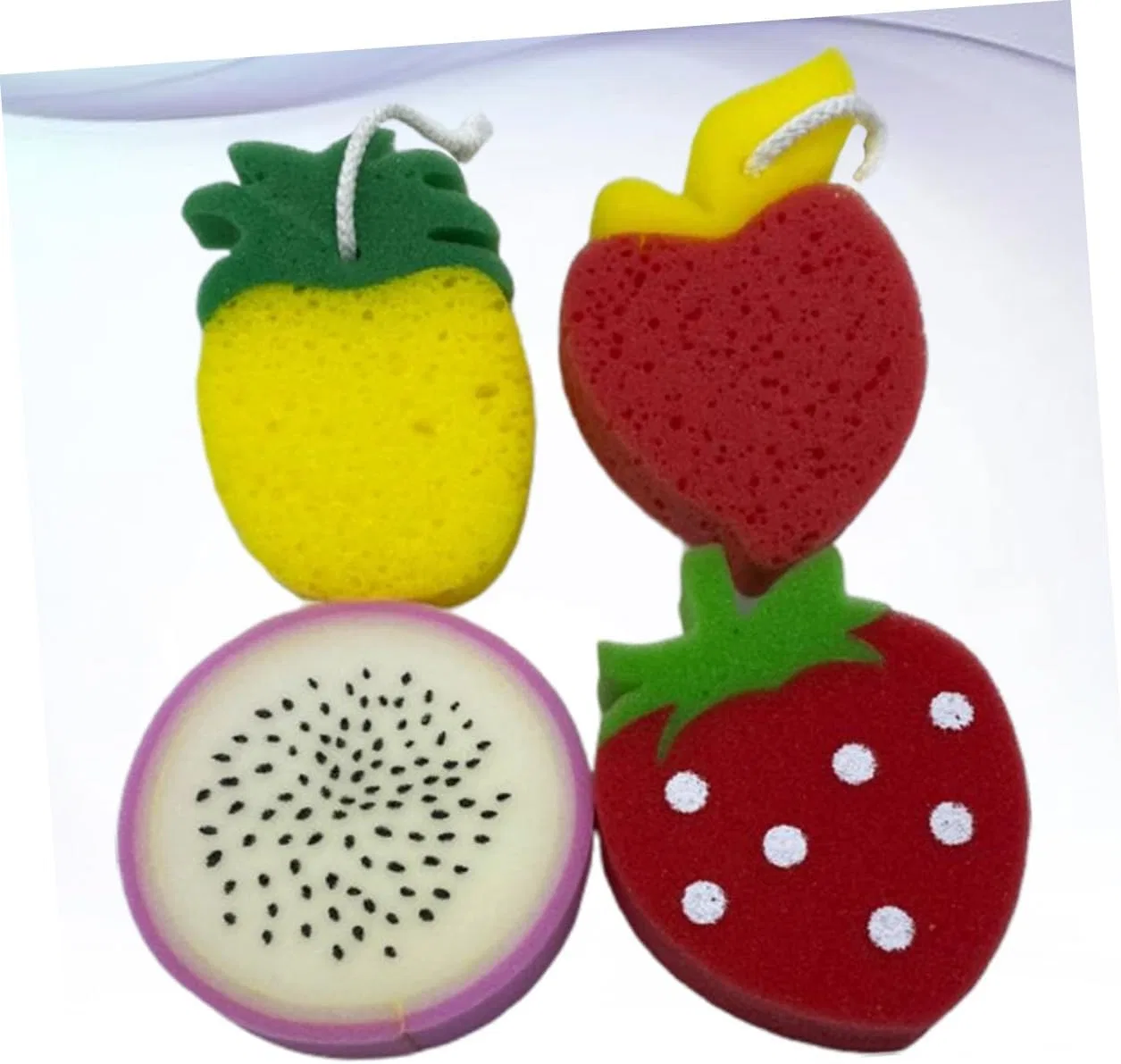 Набор мочалок для душа в форме фруктов, Vaguelly, 4 шт, Strawberry, Pitaya, Pineapple — фото 2