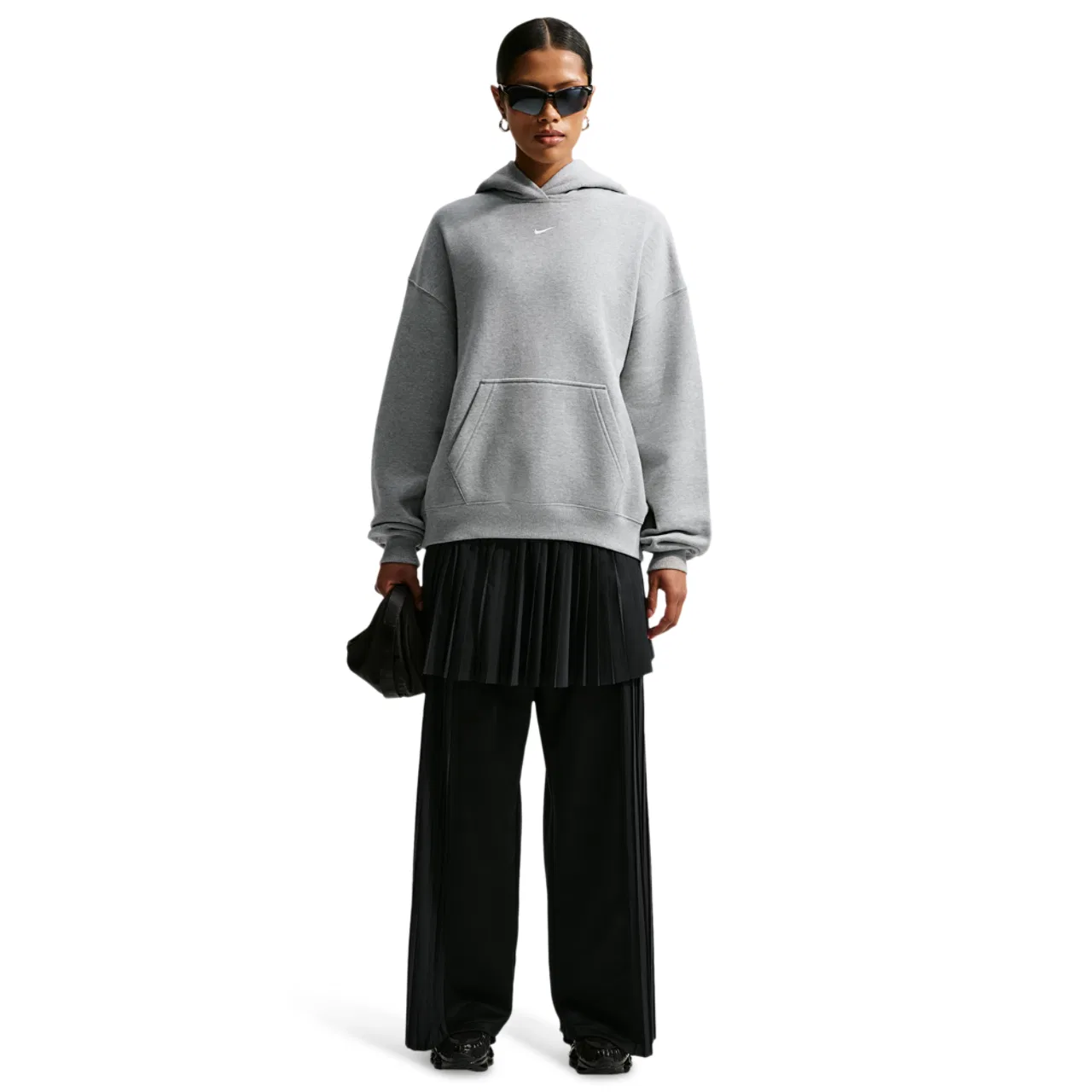 Женский свитшот оверсайз Nike Studio Fleece Oversized Crew, Dk Grey Heather/Sail — фото 3
