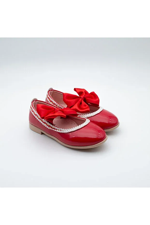 Детские балетки для девочек с принтом Zigzag and bow detailed girls' ballerinas - steps of elegance and elegance Arçın Shoes, Red
