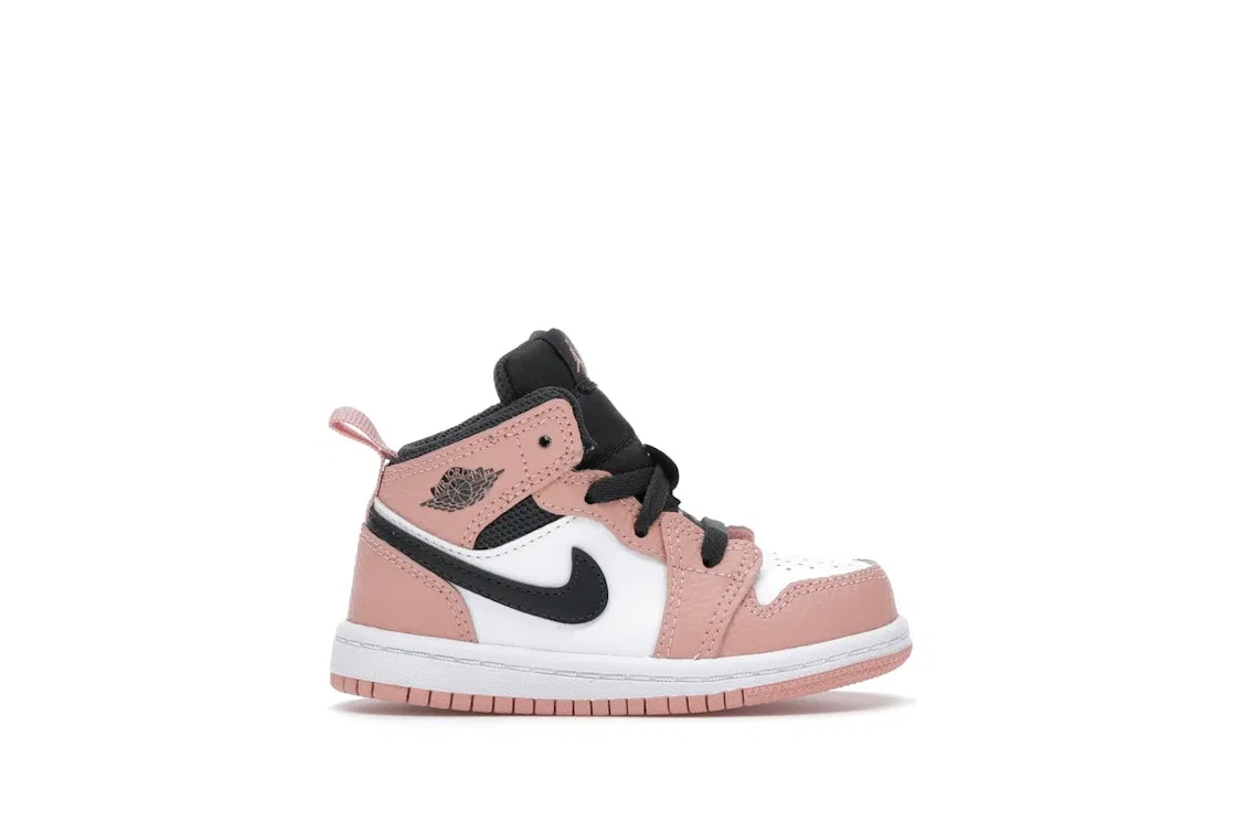 Детские кроссовки Lifestyle с длинным шнурком Jordan 1 Mid Jordan, Pink Quartz/White-Dark Smoke Grey
