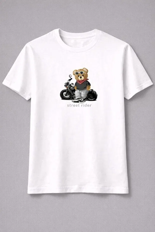 Детская футболка для мальчиков с принтом Teddy Bear Rider Cloise, White — фото 2