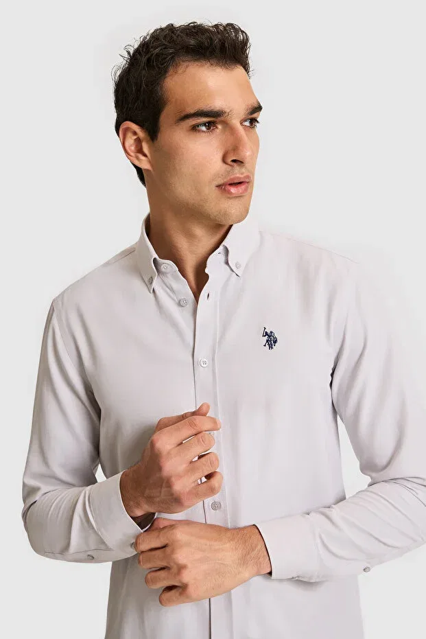 Мужская рубашка с длинным рукавом Basics U.S. Polo Assn., Light Gray — фото 2