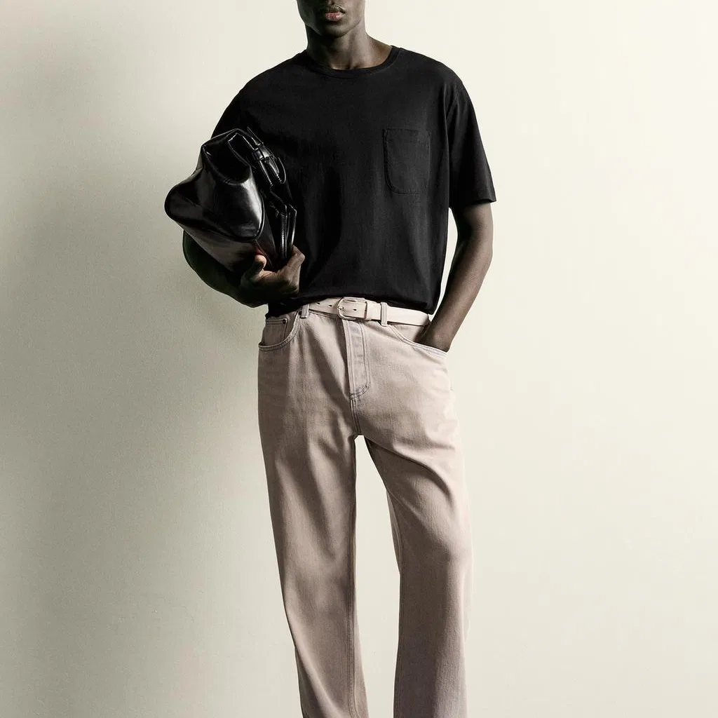 Мужская футболка с круглым вырезом Origins, ZARA, Black — фото 4