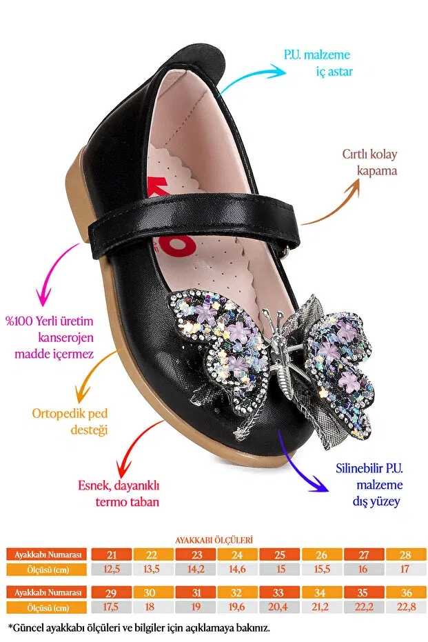Детские балетки для девочек с принтом Fly Velcro Butterfly Accessory Kiko Kids, Black — фото 2