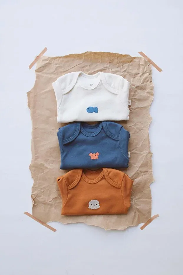 Детское боди-комплект с вышивкой Basics Ohlalakoala, Cinnamon-Indigo-Cream — фото 3