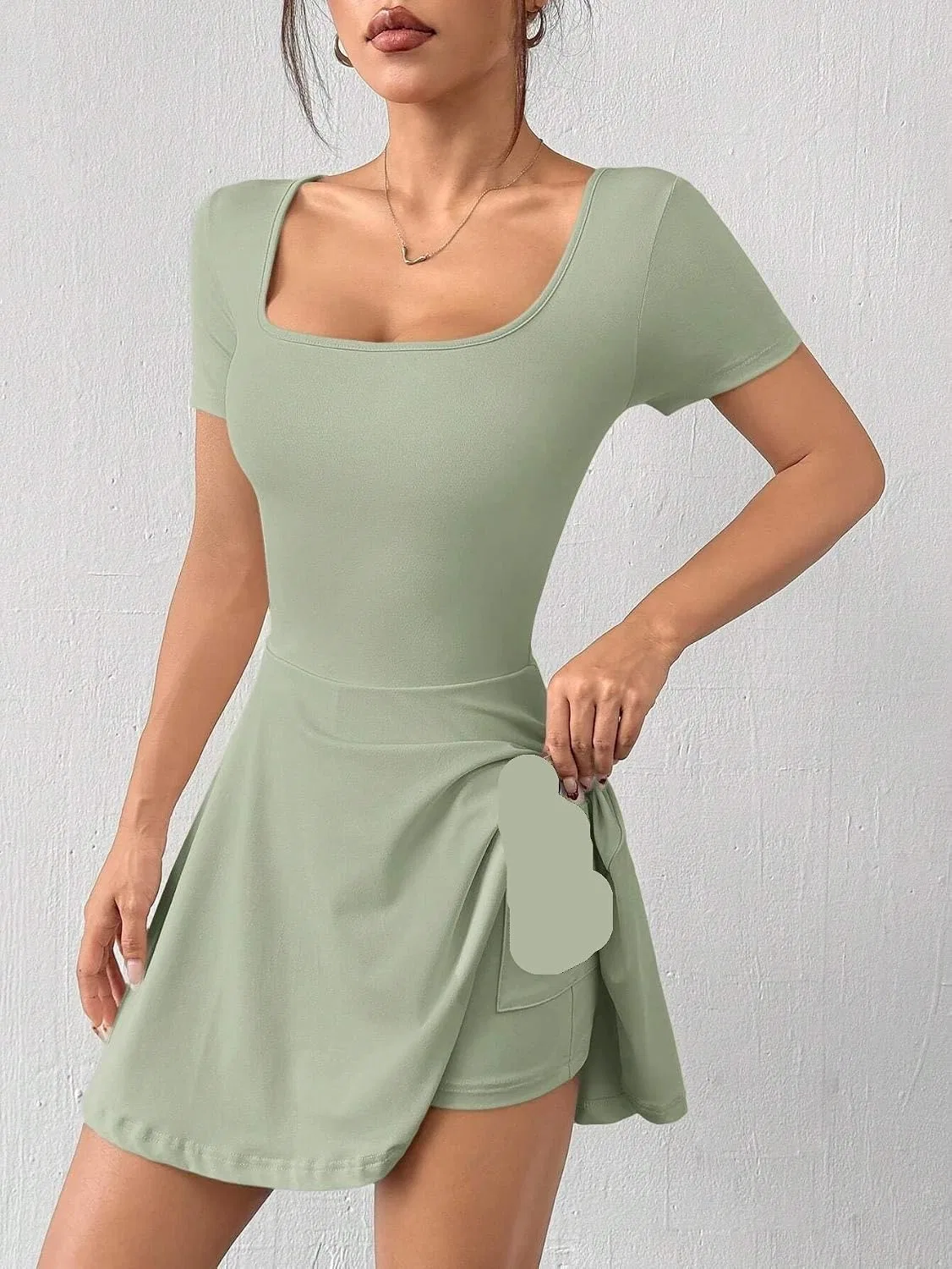 Женское A-силуэта мини-платье с длинным рукавом, Mint Green — фото 4