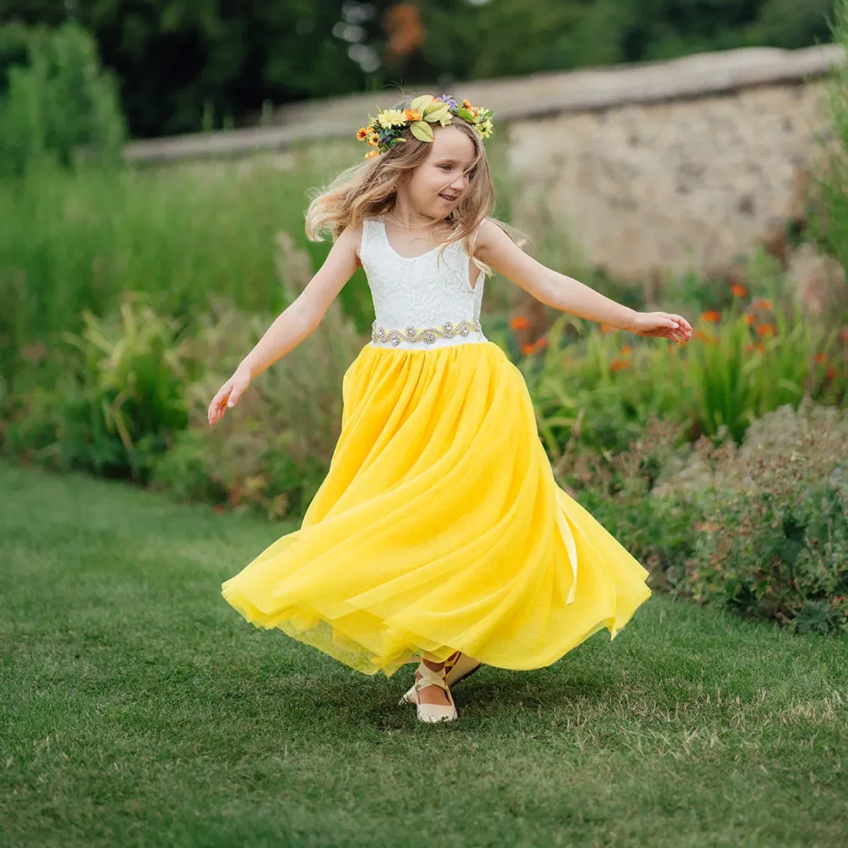 Детское платье с принтом Bohemian classic dress Uk Flower Girl Boutique, Yellow