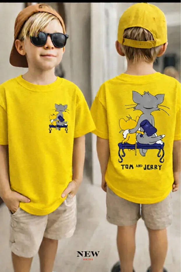 Детская футболка для девочек с принтом Tom and Jerry New Shine, Yellow