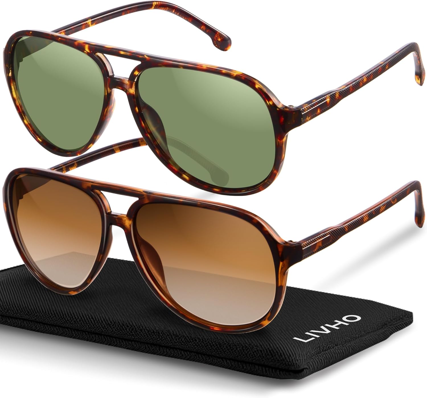 

livho Модные поляризованные солнцезащитные очки-авиаторы для женщин и мужчин, ретро-солнцезащитные очки для женщин и мужчин 2025, большие солнцезащитные очки с защитой от УФ-излучения, Tortoise Dark Brown + Brown Tortoise/Green