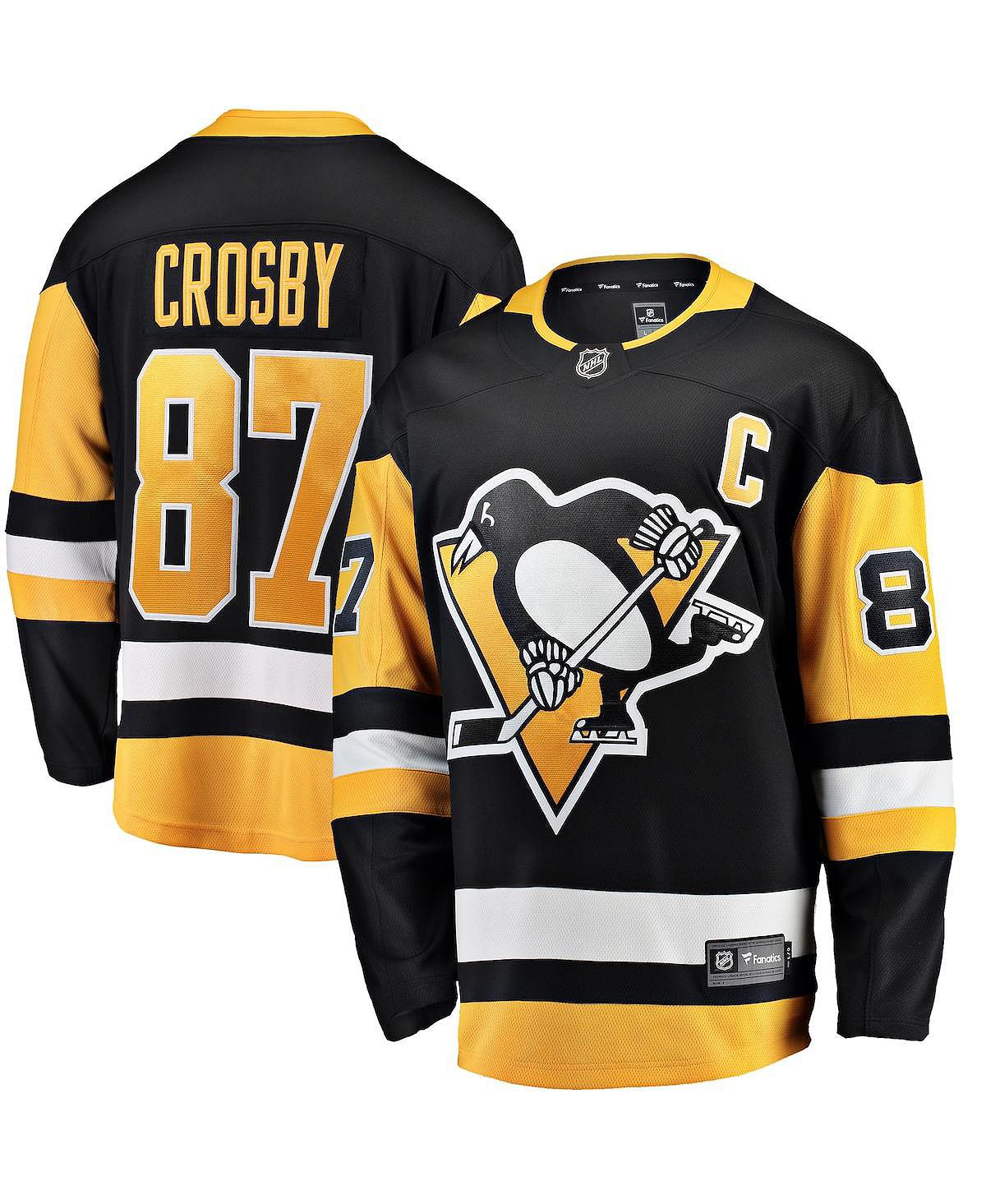 Мужская фирменная футболка sidney crosby black pittsburgh penguins captain patch home breakaway jersey Fanatics, черный - фото