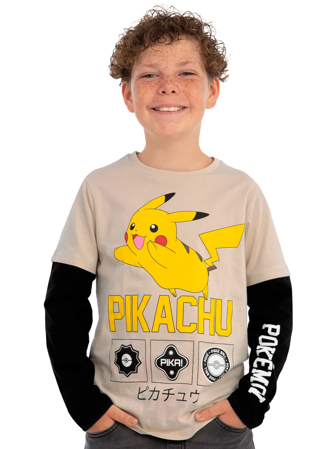 Футболка с длинным рукавом Pokemon Pikachu Character, натуральный