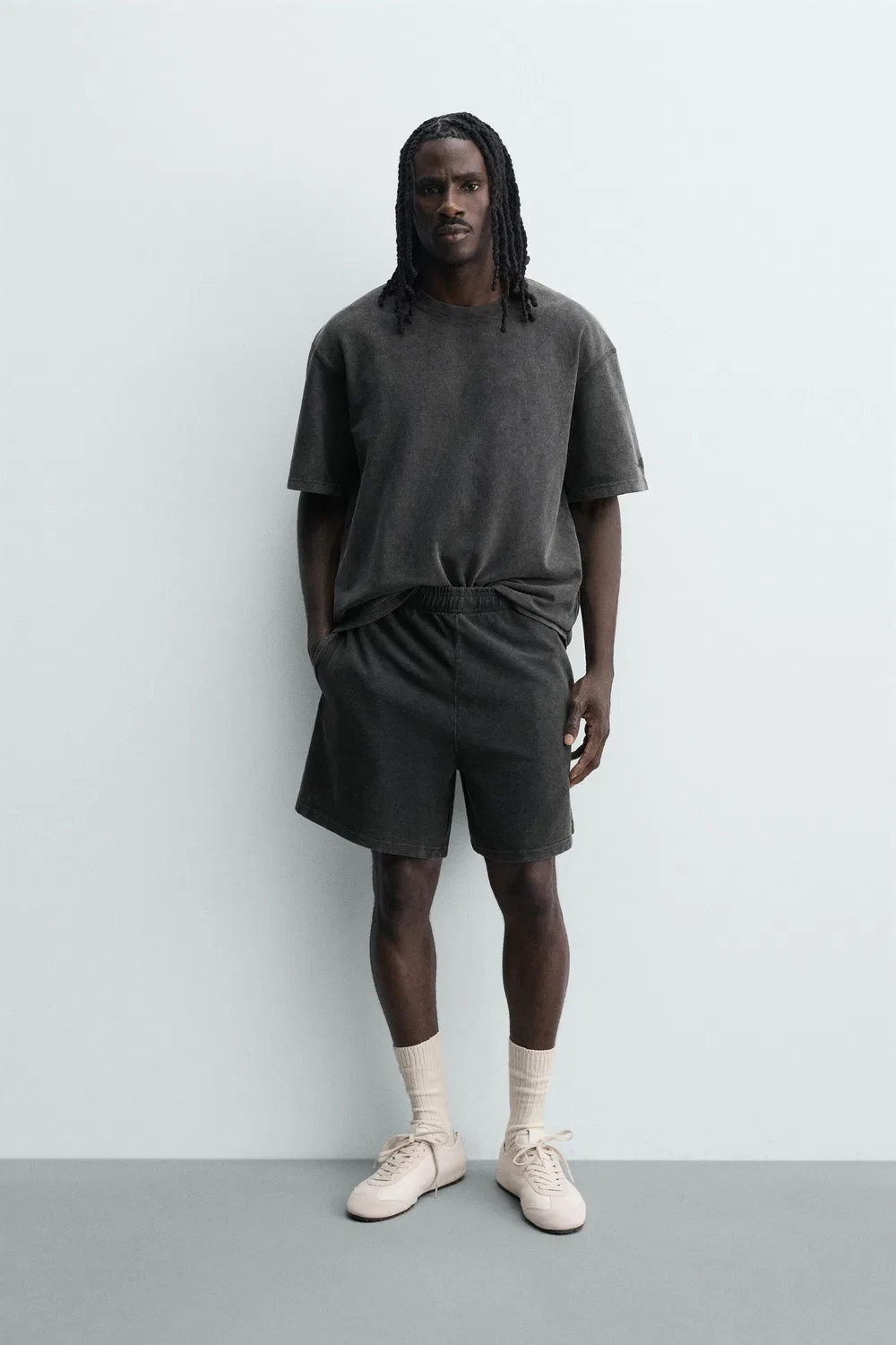 Бермудские шорты из вафельной вязки с эффектом потертости ZARA, Anthracite grey