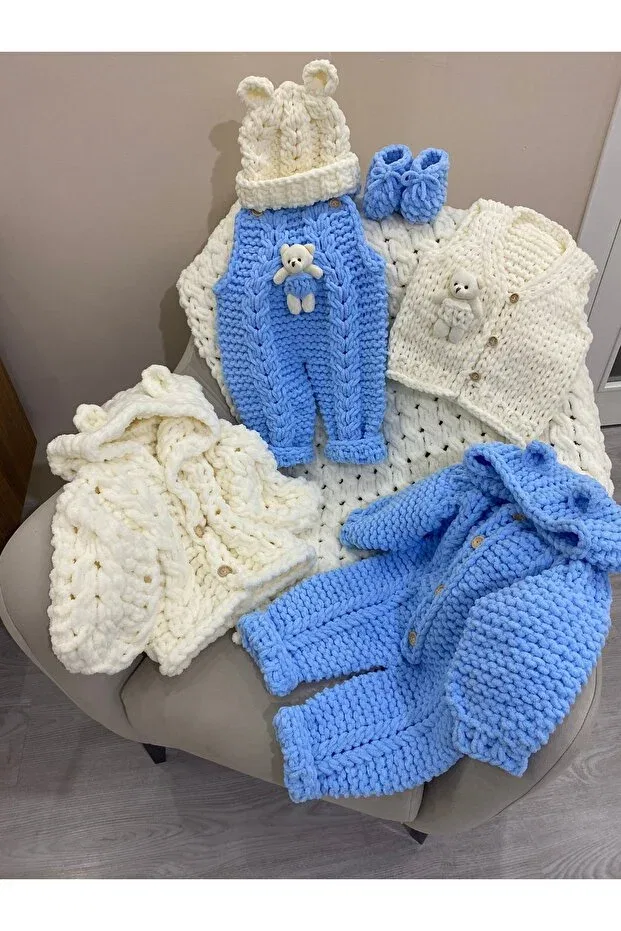 Детский комплект для новорожденных с длинным рукавом Örgü Yumağim, Blue