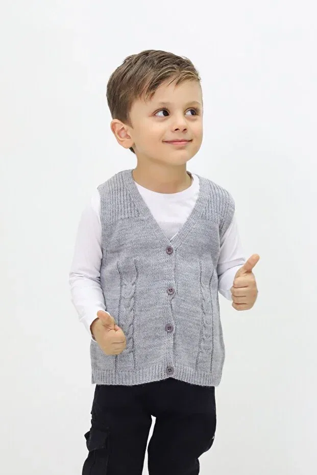 Детский кардиган с пуговицами, хлопковый, Baby buttoned knitwear cardigan & vest, Cloudy Kids, Gray
