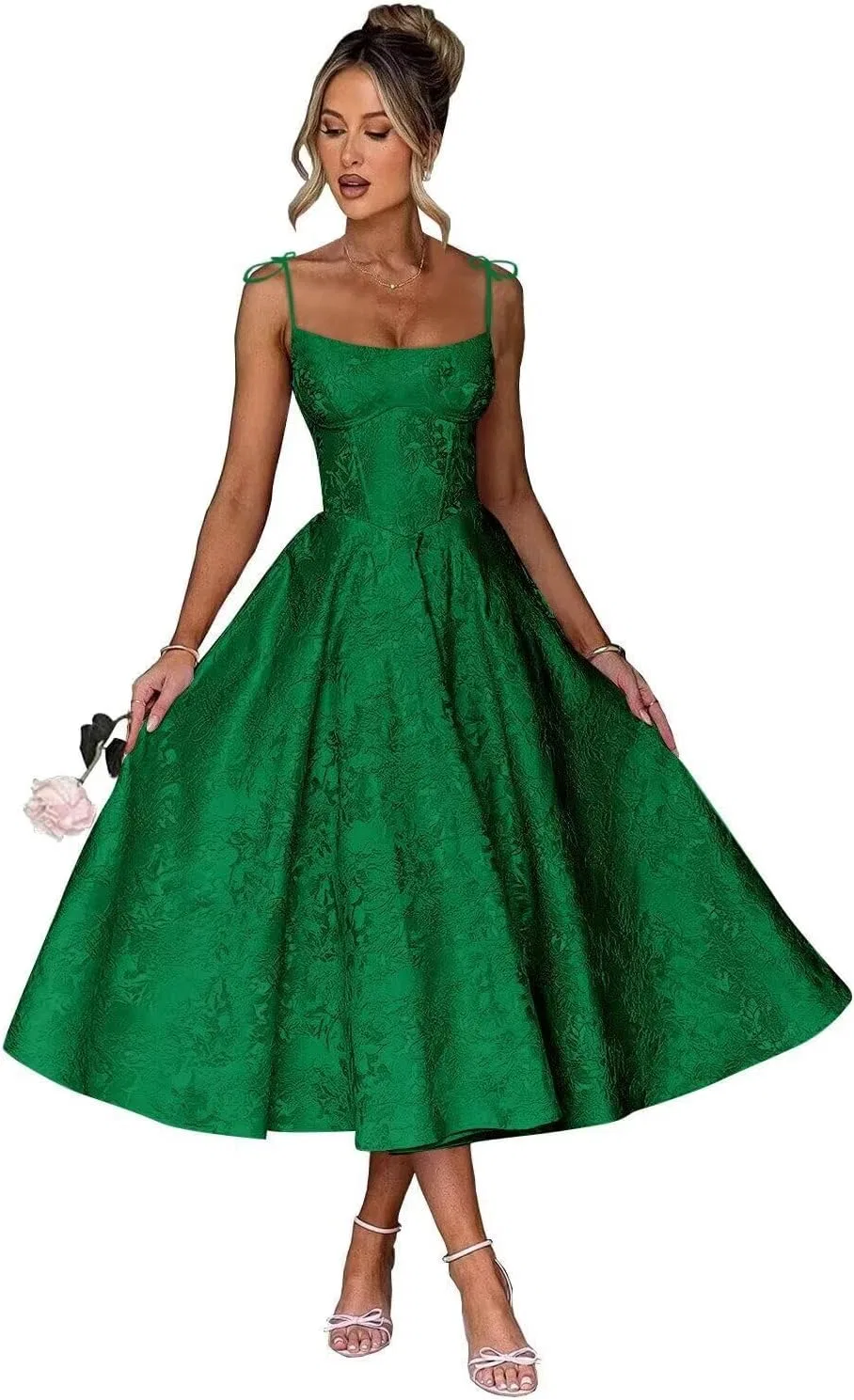 Женское вечернее платье миди с цветочным жаккардом, Emerald Green