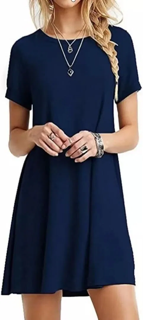 Женское летнее платье свободного кроя с коротким рукавом, Navy Blue